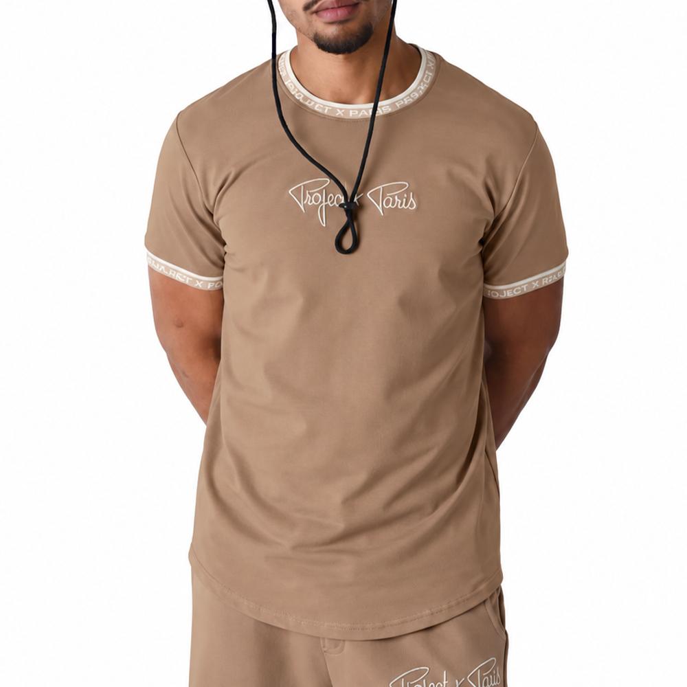 T-Shirt Taupe/Blanc Homme Project X Paris 2511114 pas cher