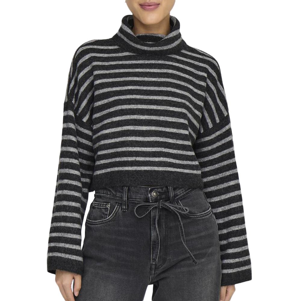Pull Col roulé Noir/Gris Femme Only Talio pas cher