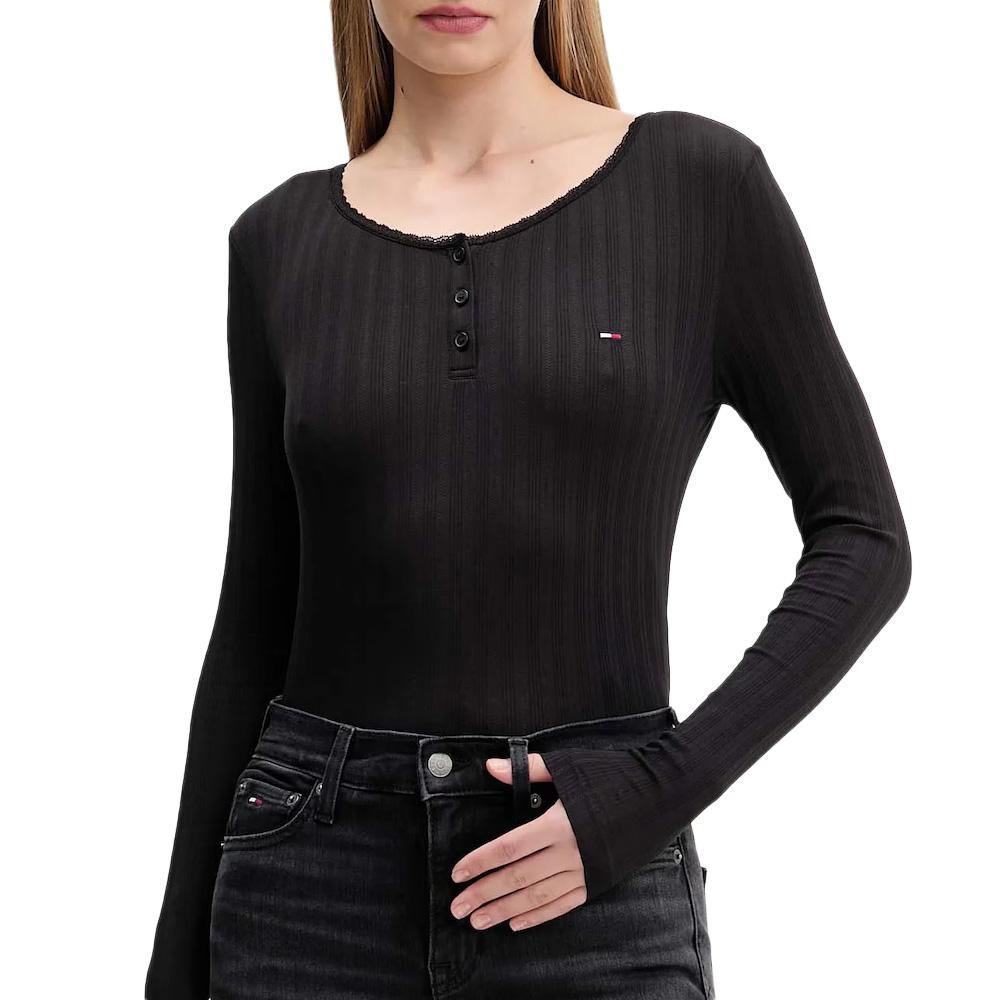 T-Shirt Manches Longues Noir Femme Tommy Hilfiger DW0DW21575 pas cher