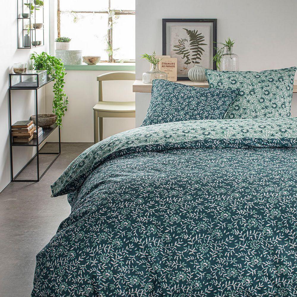 Parure de Lit Bleu/Vert 220x240cm Today Coton 57 Fils Sunshine pas cher