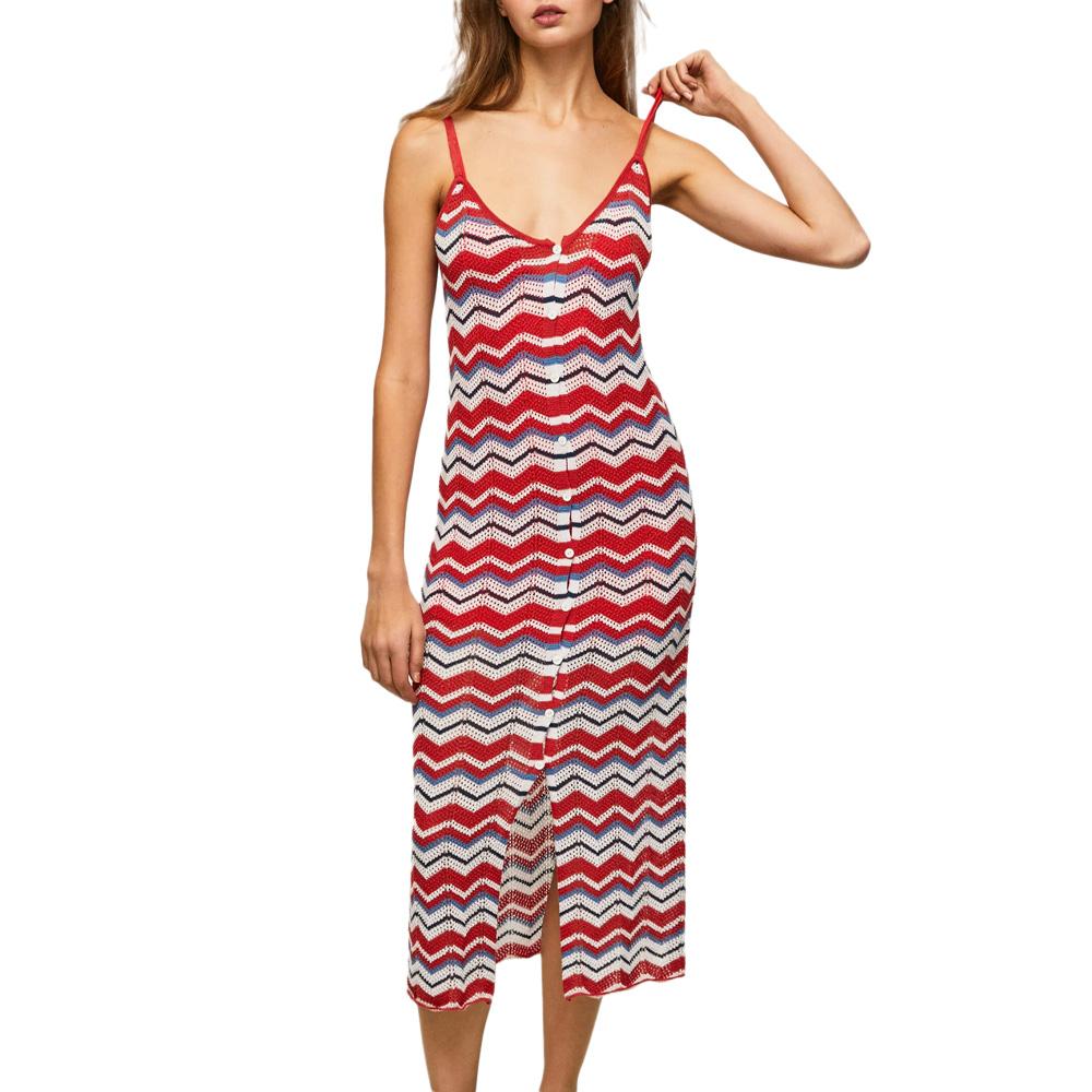 Robe Tricot Rouge/Blanc/Bleu Femme Pepe jeans Frida pas cher