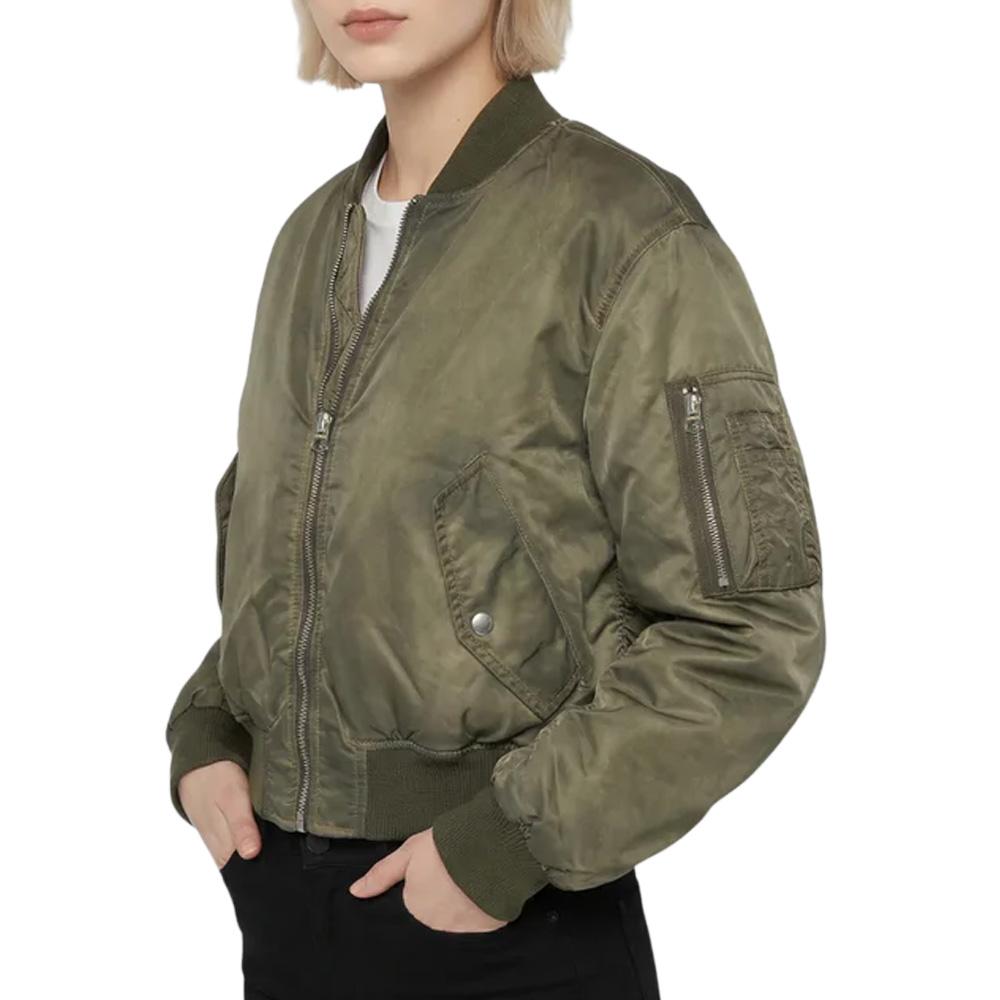 Veste Bomber Femme Kaki Schott Oversize Washed pas cher