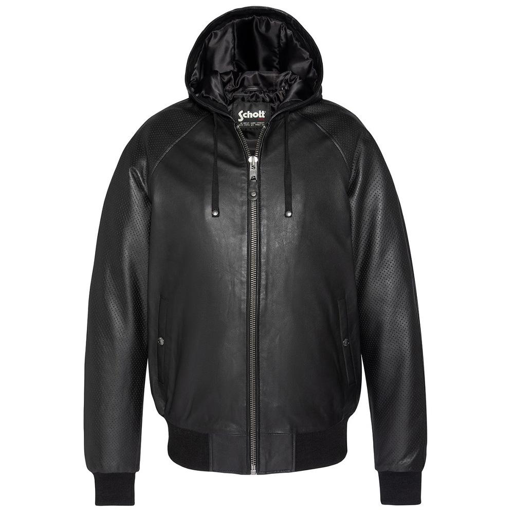 Blousons Noir Homme Schott Cuir Capuche pas cher