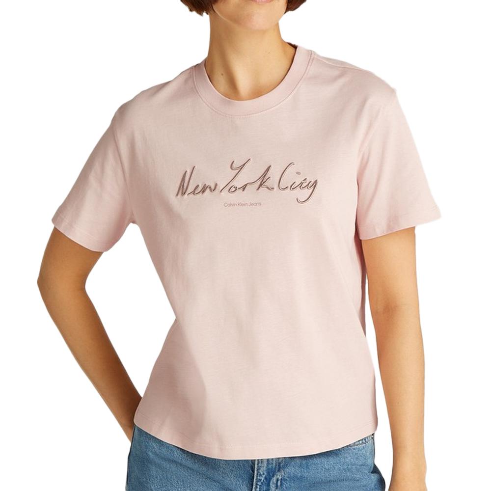T-shirt Rose Femme Calvin Klein Jeans Embroidered09 pas cher