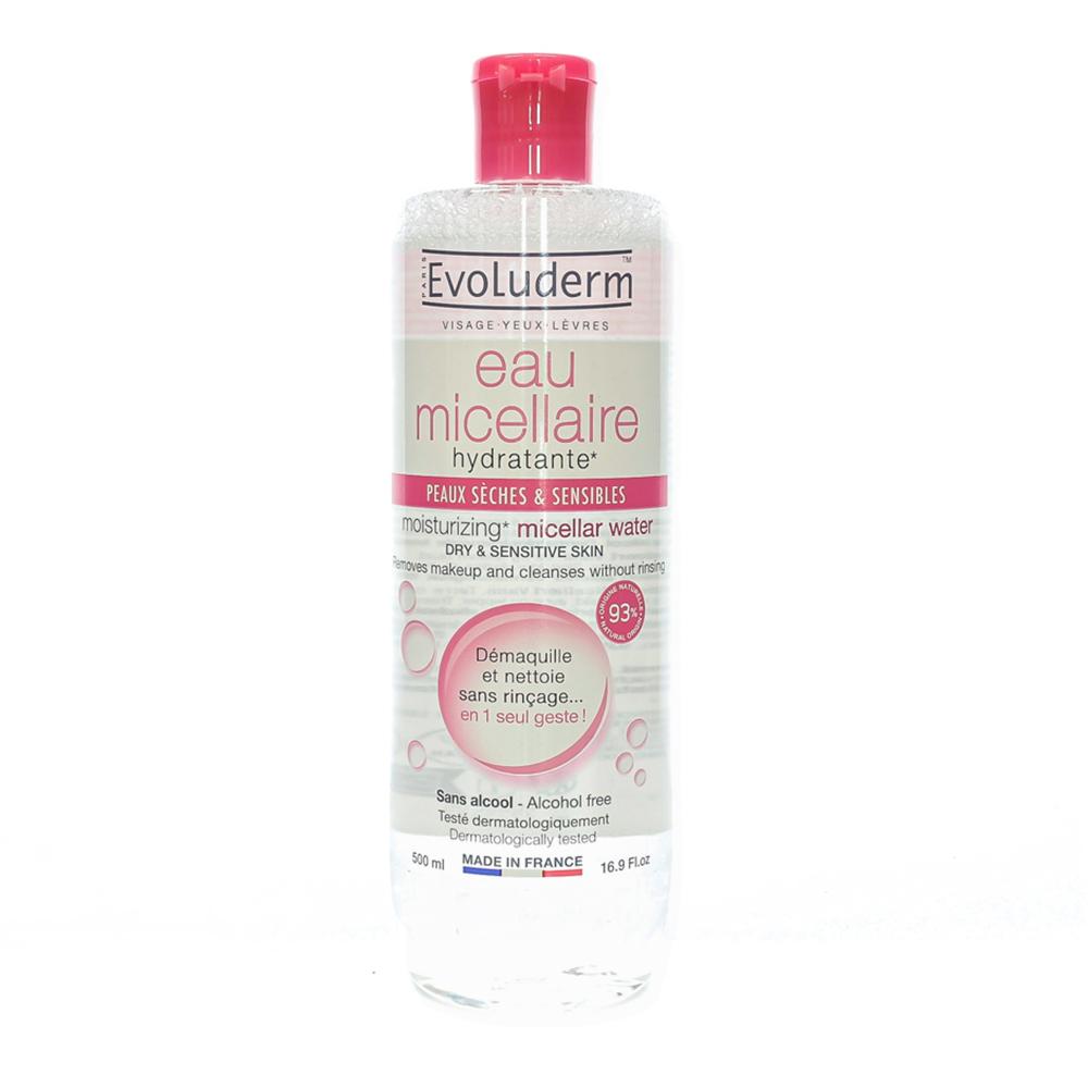 Eau Micellaire Démaquillante Peaux Sèches et Sensibles EVOLUDERM 500 ml pas cher