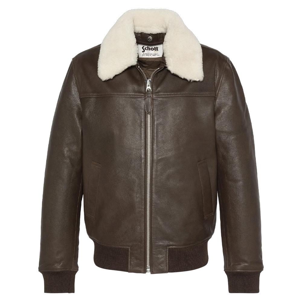 Veste en Cuir Marron Homme Schott Flight pas cher