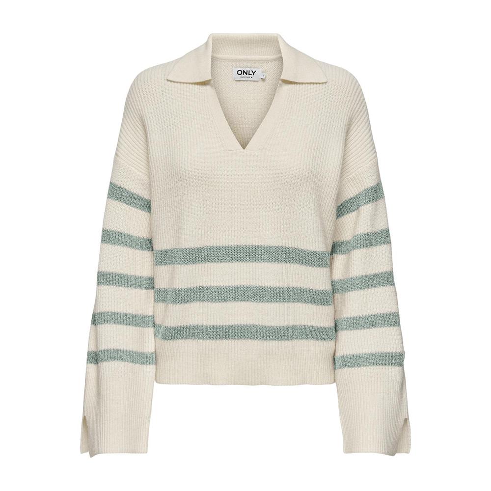 Pull Ecru/Vert à rayures Femme Only Monna pas cher