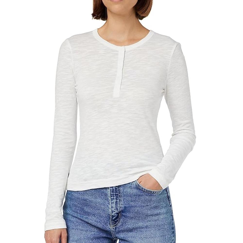 T-Shirt Manches Longues Blanc Femme Superdry Henley pas cher