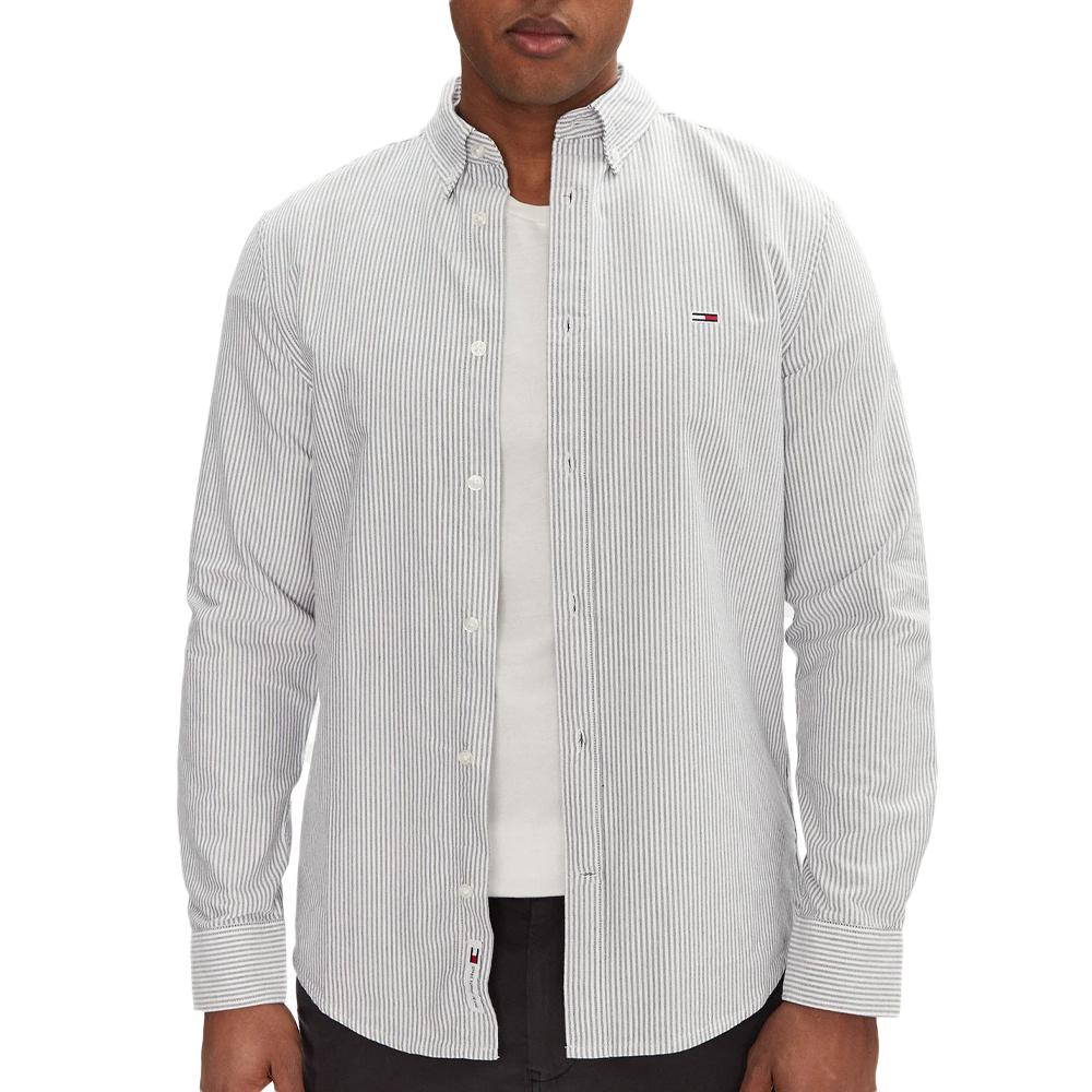 Chemise Rayures Blanc/Grise Homme Tommy Hilfiger Stripe Oxfo pas cher