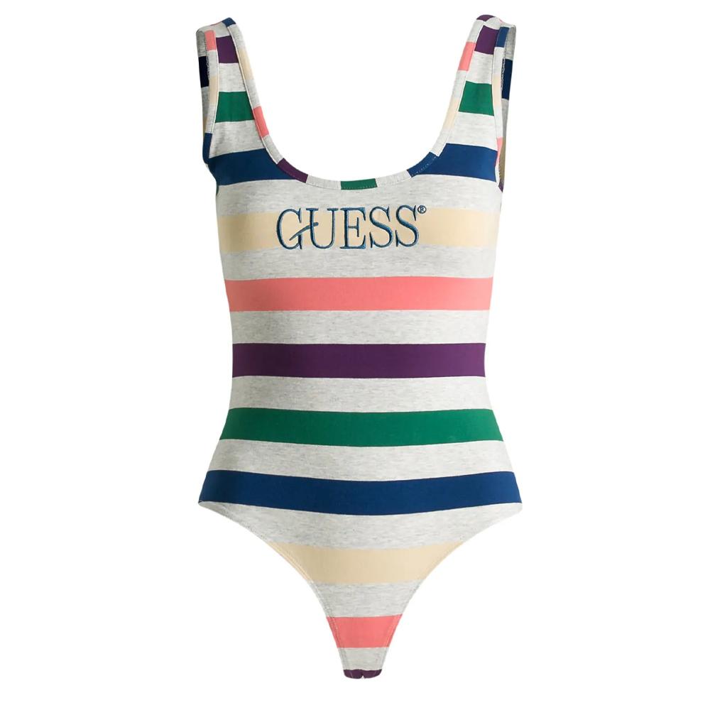 Body Gris Femme Guess Guess Logo Striped pas cher