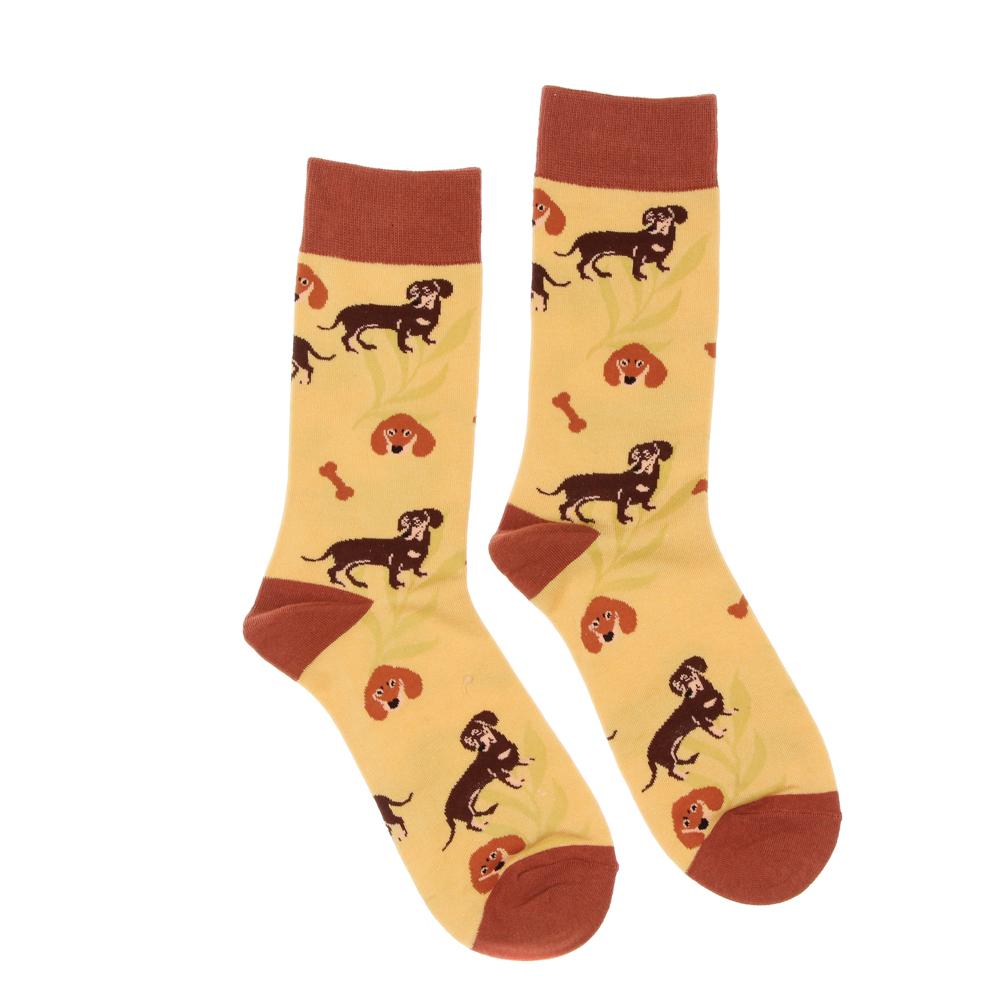 Chaussettes Jaune/Marron Mixte Stella Green Teckel pas cher