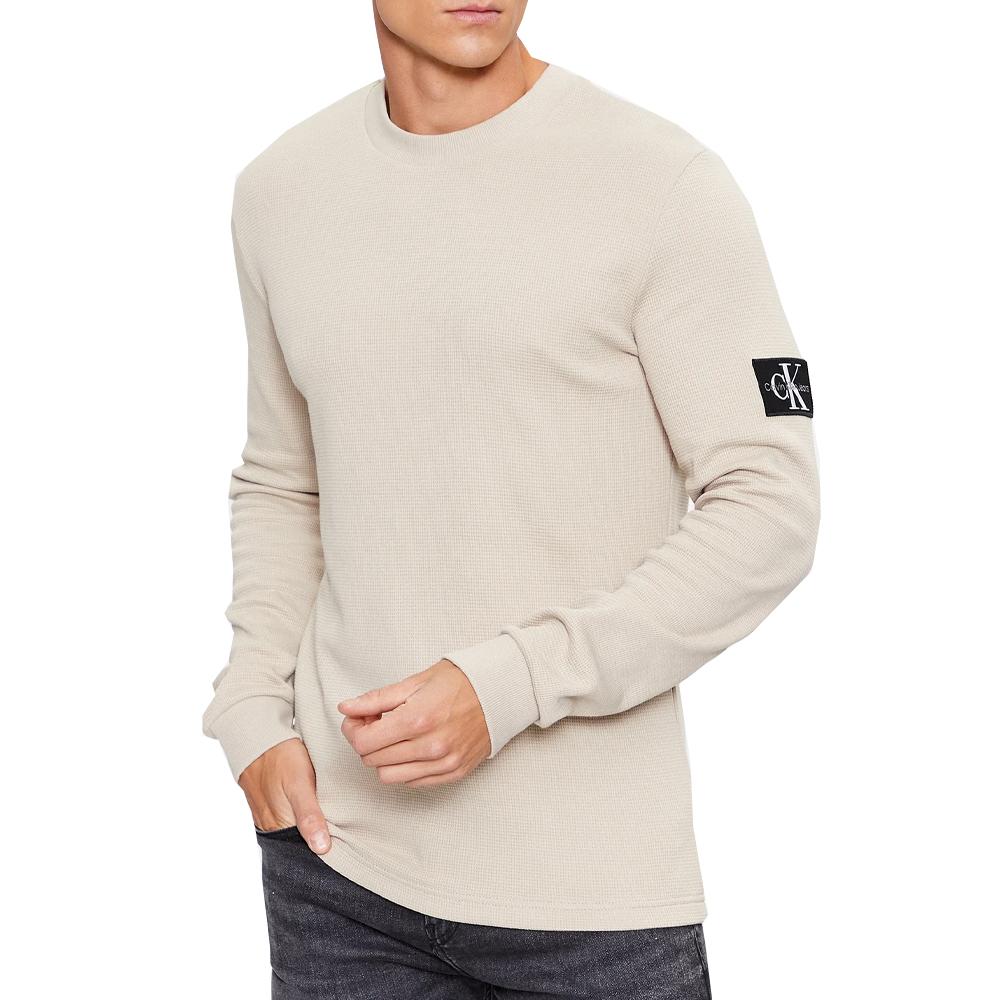 T-shirt Manches Longues Écru Homme Calvin Klein Jeans Badge pas cher