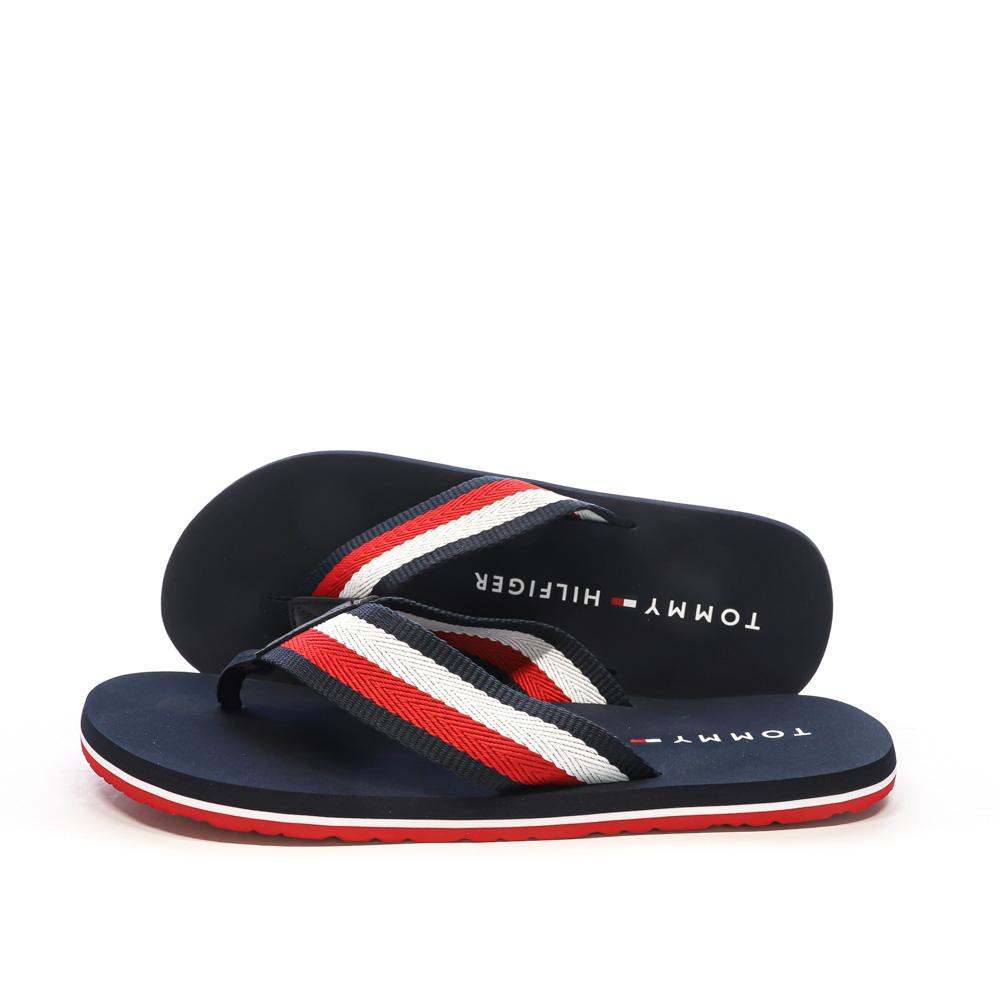 Tongs Marine/Rouge/Blanc Homme Tommy Hilfiger Coprorate pas cher