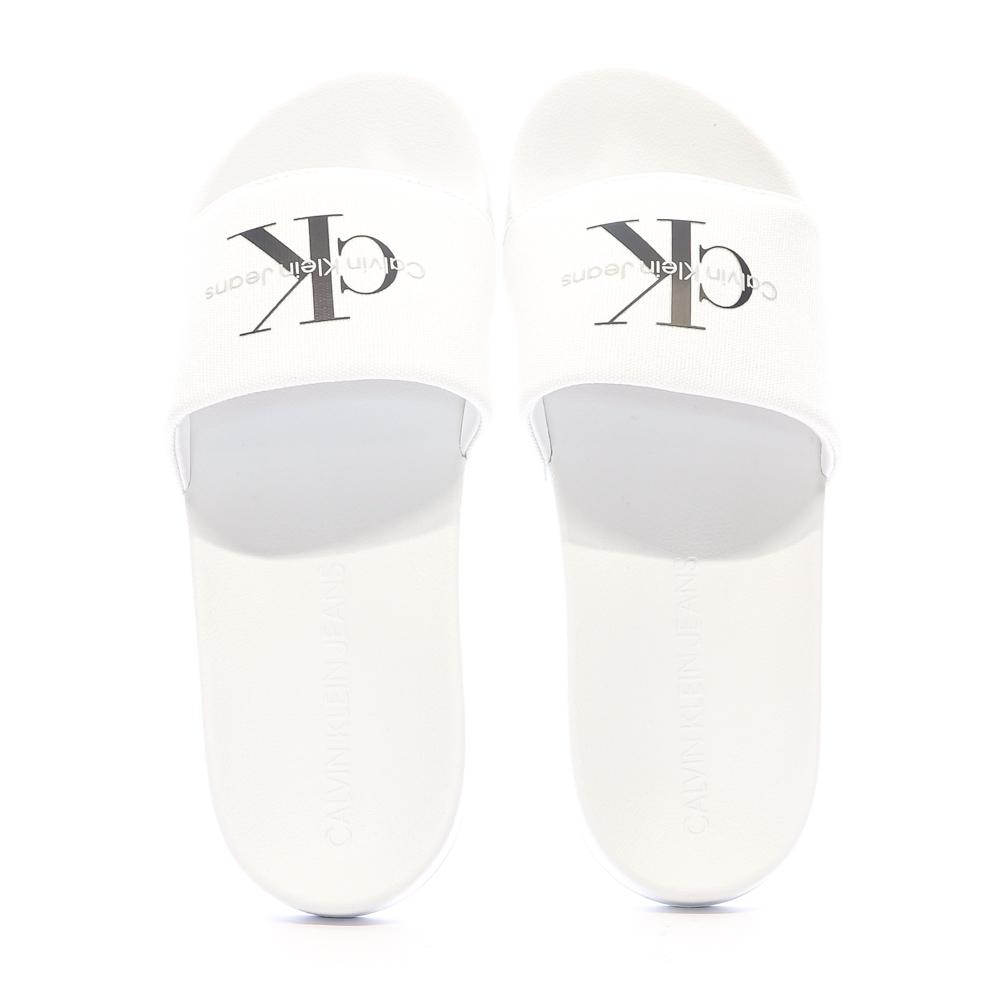 Claquettes Blanc Homme Calvin Klein Jeans Slide Monogram vue 3