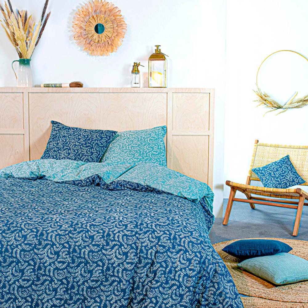 Parure de Lit Vert/Bleu 220x240cm Today Coton 57 Fils Sunshine pas cher
