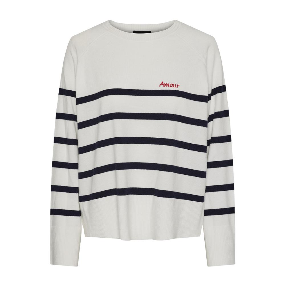 Pull Blanc/Bleu à rayures Femme Pieces Sia pas cher