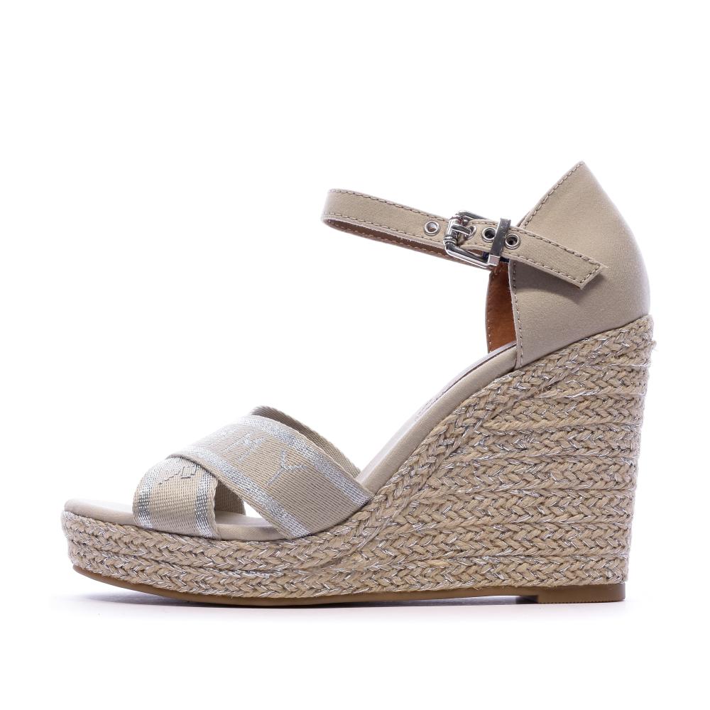 Sandales compensées beige femmes Tommy Hilfiger 10cm pas cher