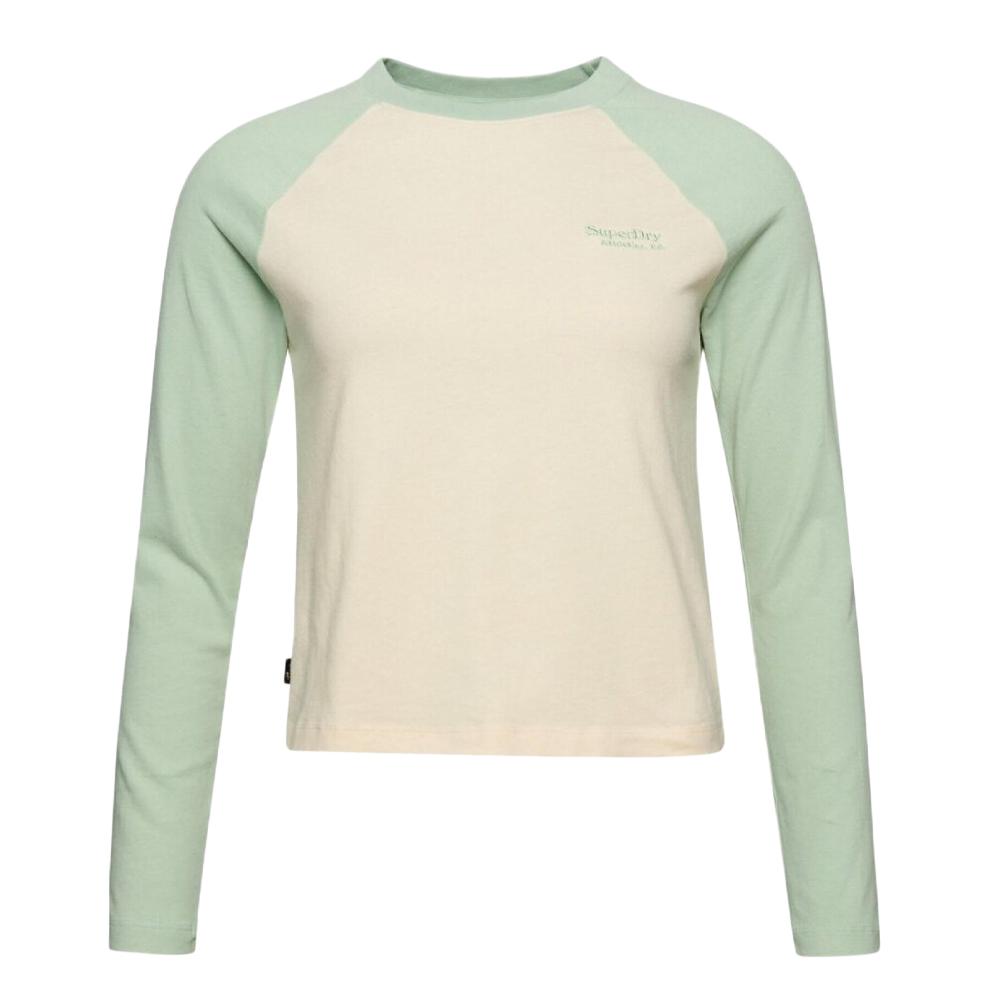 T-shirt Manches Longues Vert/Beige Femme Superdry Baseball pas cher