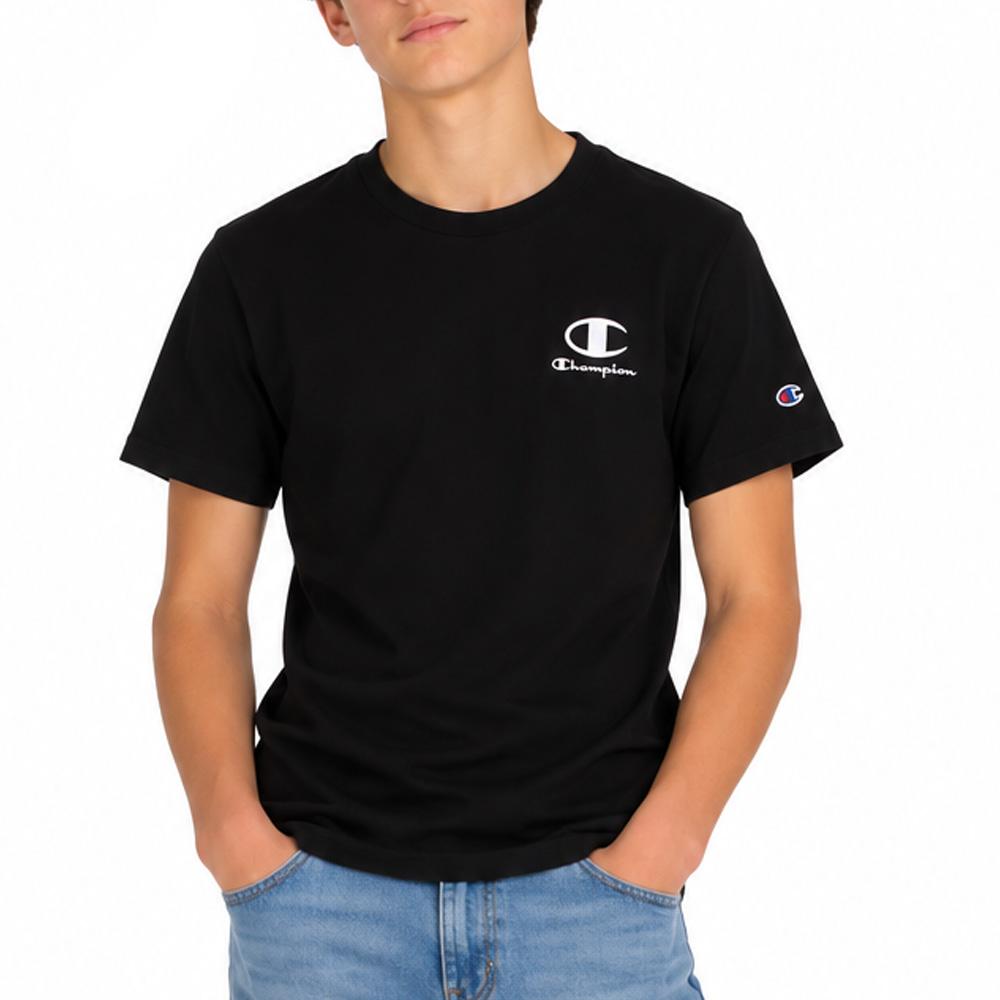T-Shirt Noir Garçon Champion Embroidery pas cher