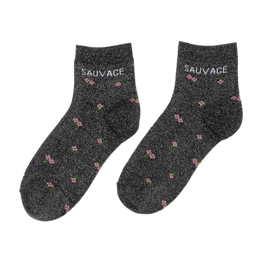 Calcetines negros con flores para mujer Stella Green Sauvage barato