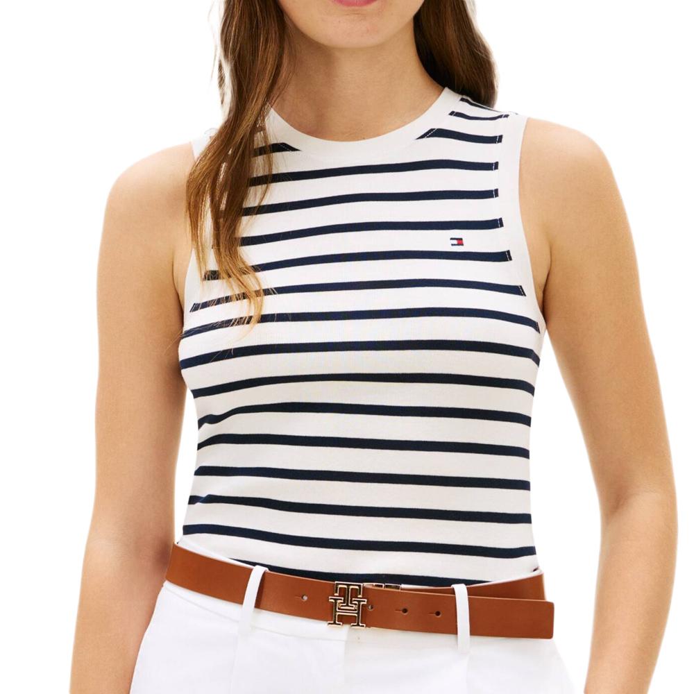 Débardeur Blanche/Marine Femme Tommy Hilfiger Slim Cody pas cher