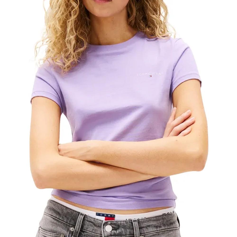 T-shirt Mauve Femme Tommy Hilfiger Slim Linear pas cher