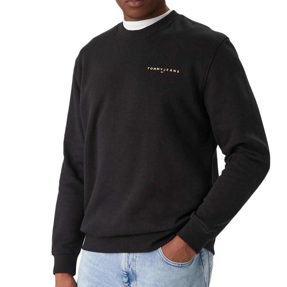 Sweat Noir Homme Tommy Hilfiger Linear Crew pas cher