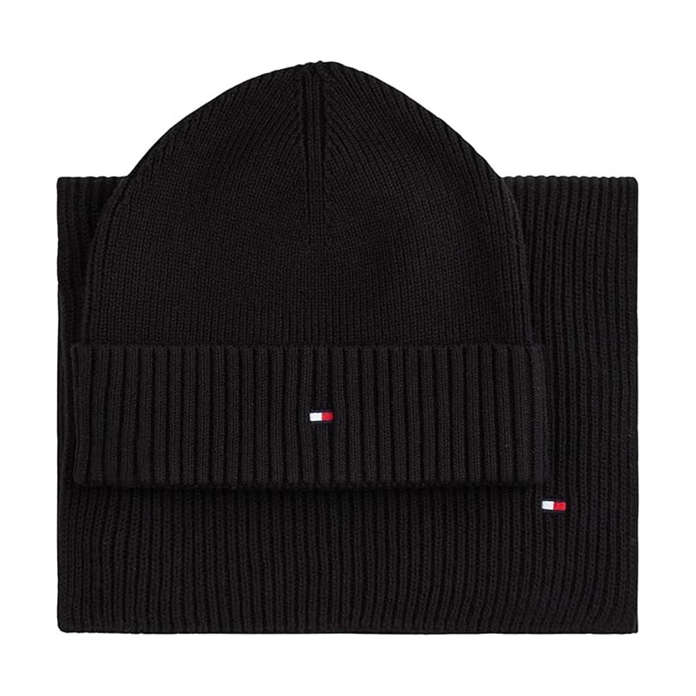 Coffret Bonnet + Echarpe Noir Homme Tommy Hilfiger Th Flag pas cher