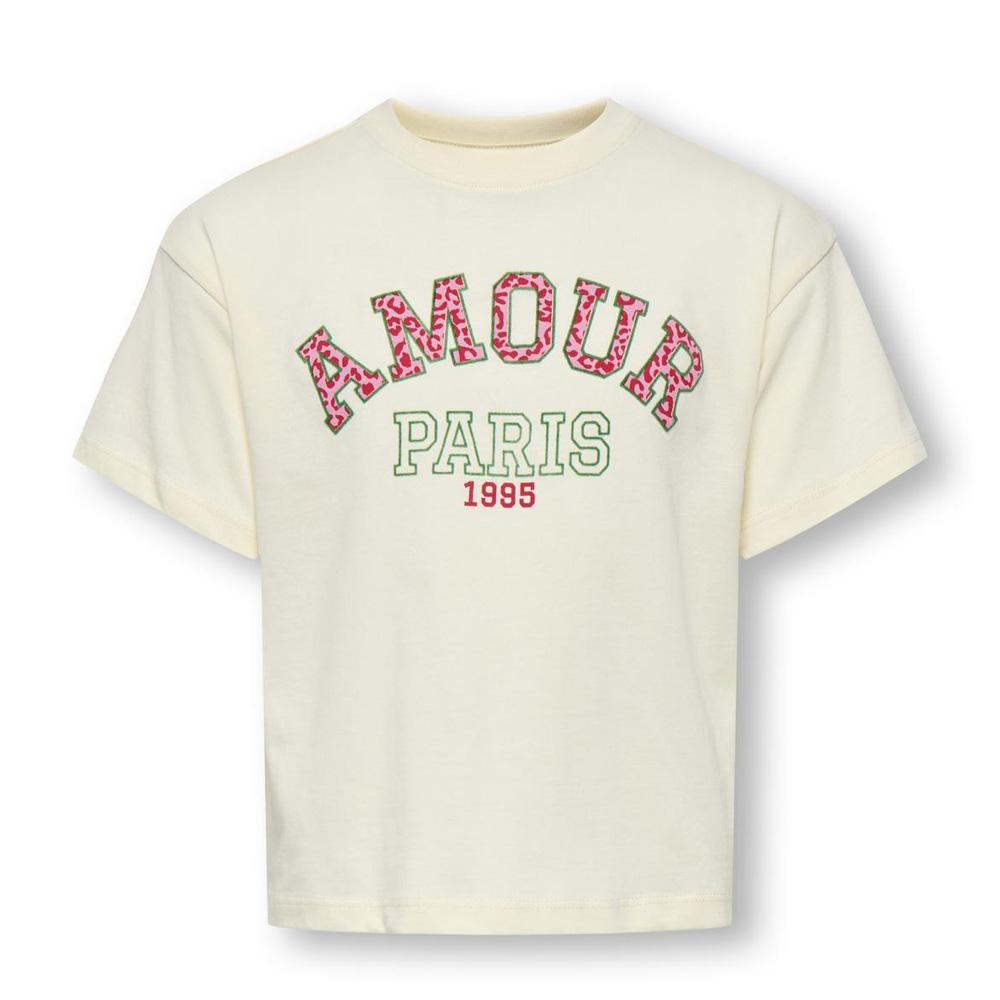 T-Shirt Écru/Rose Fille Kids ONLY Gjulitta Life pas cher