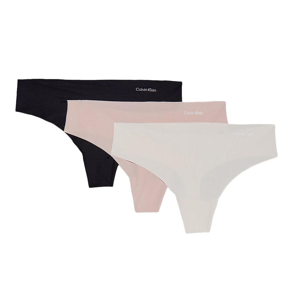 Lot de 3 Strings Rose/Noir Femme Calvin Klein Jeans Thong pas cher