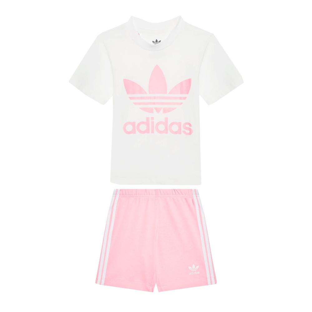 Ensemble Rose/Blanc Fille Adidas Short Tee Set pas cher