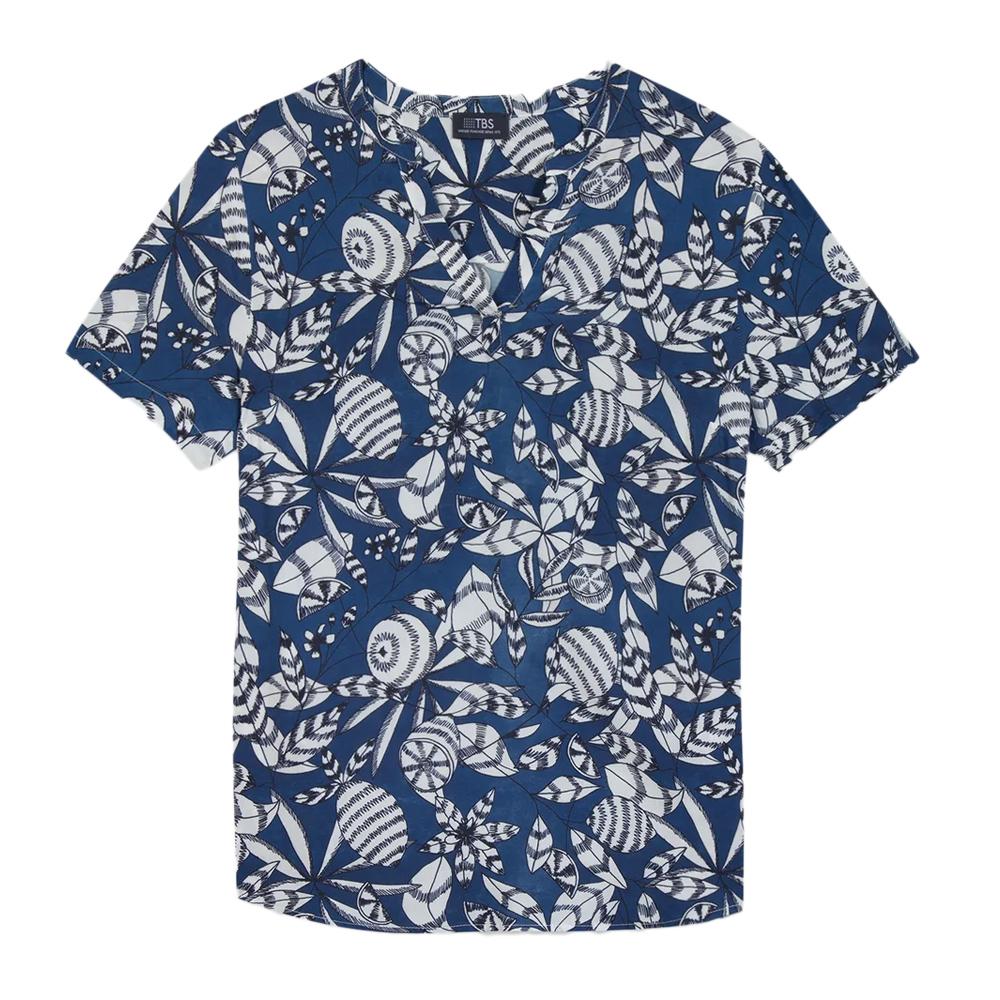 Blouse Marine à Fleurs Femme TBS JANIEMIS pas cher