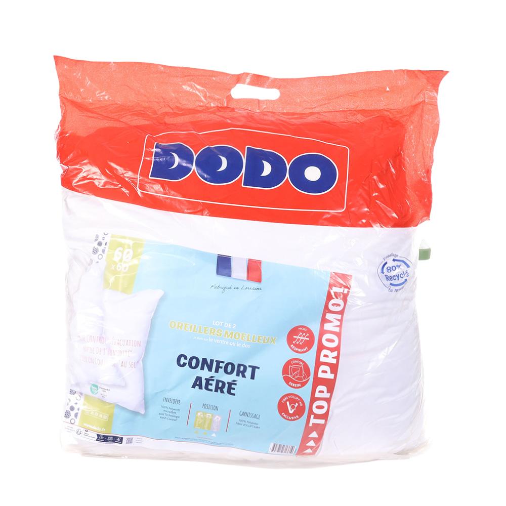 X2 Oreillers Blanc Dodo Confort Aéré 60x60 cm pas cher