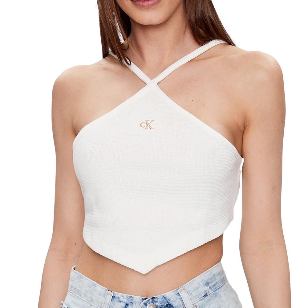 Top Blanc Femme Calvin Klein Jeans Waffle Halter pas cher