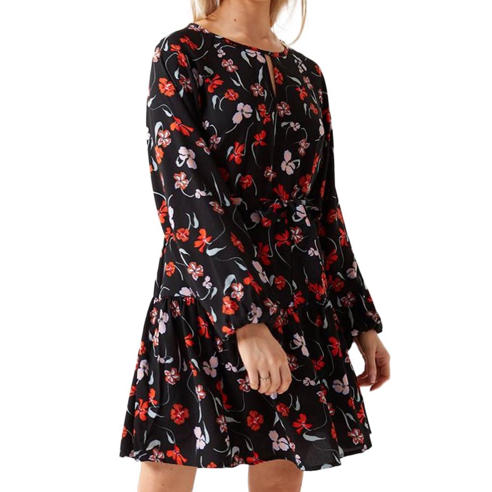 Robe Fleurie H&M Femme - Noir Et Rouge, Manches Longues, Taille 6 (US 4), Occasion Très Bon état