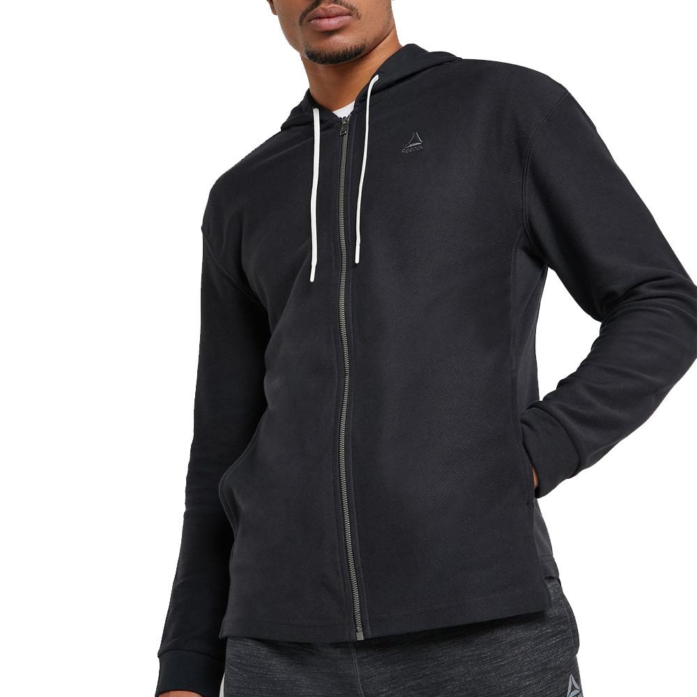 Sweat zippé à capuche noir homme Reebok Twill pas cher