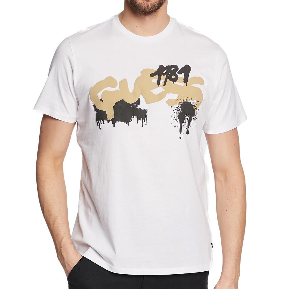 T-shirt Blanc Homme Guess Graffiti pas cher