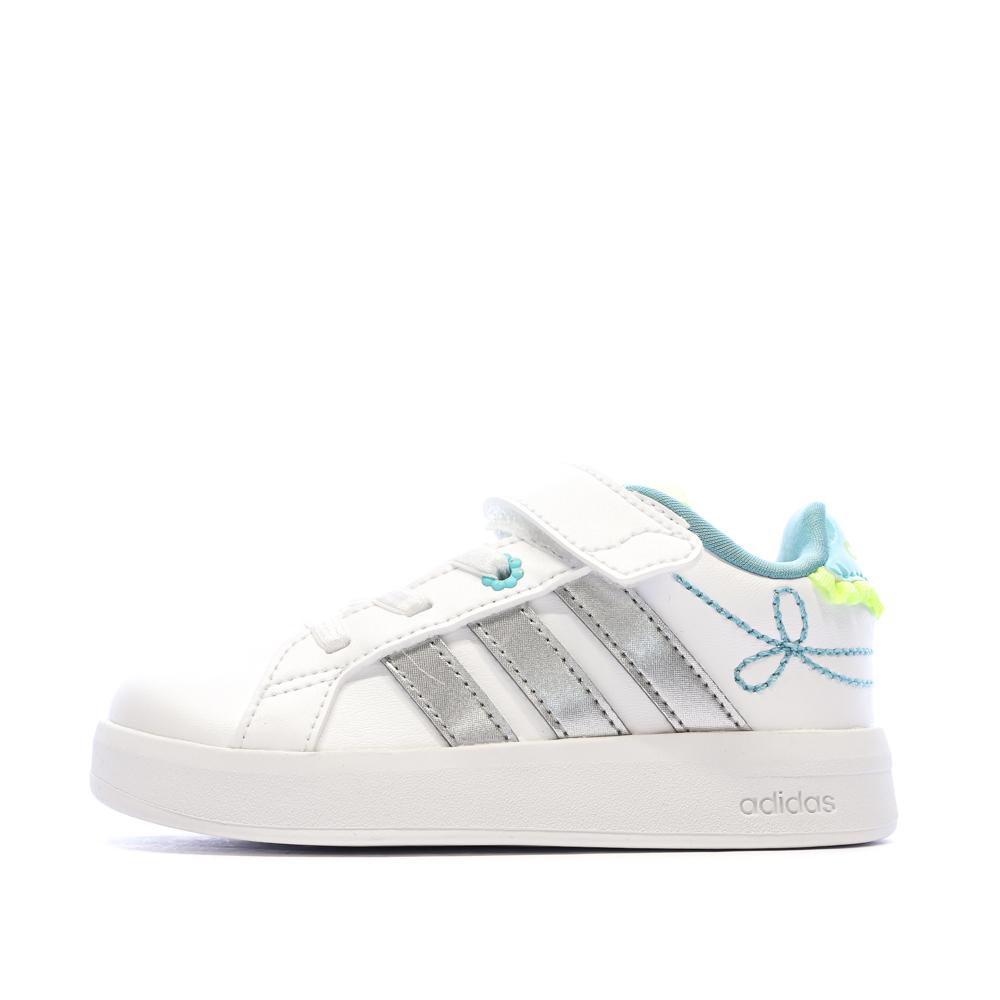 Baskets Blanc/Argent Enfant Adidas Grand Court pas cher