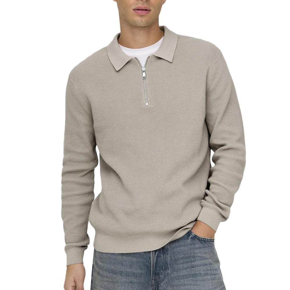 Pull 1/4 Zip Beige Homme Only & Sons Matteo pas cher