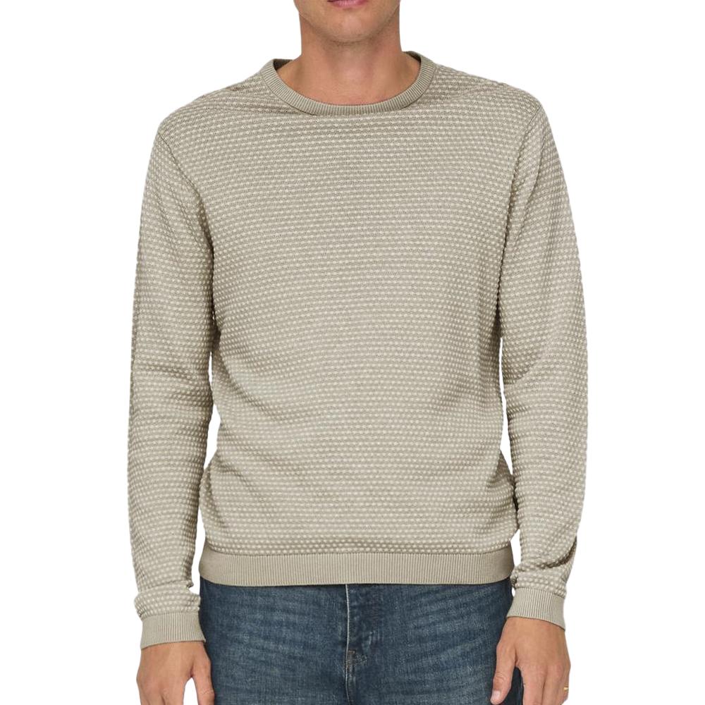Pull Beige Homme Only & Sons Tapa Reg 12 pas cher