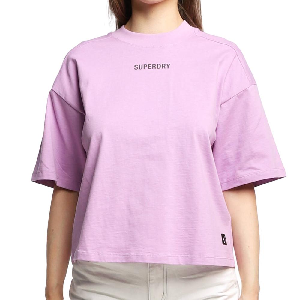 Superdry Swiss Logo Outline Boxy Tee - T-Shirt Donna Taglio Morbido, Cotone