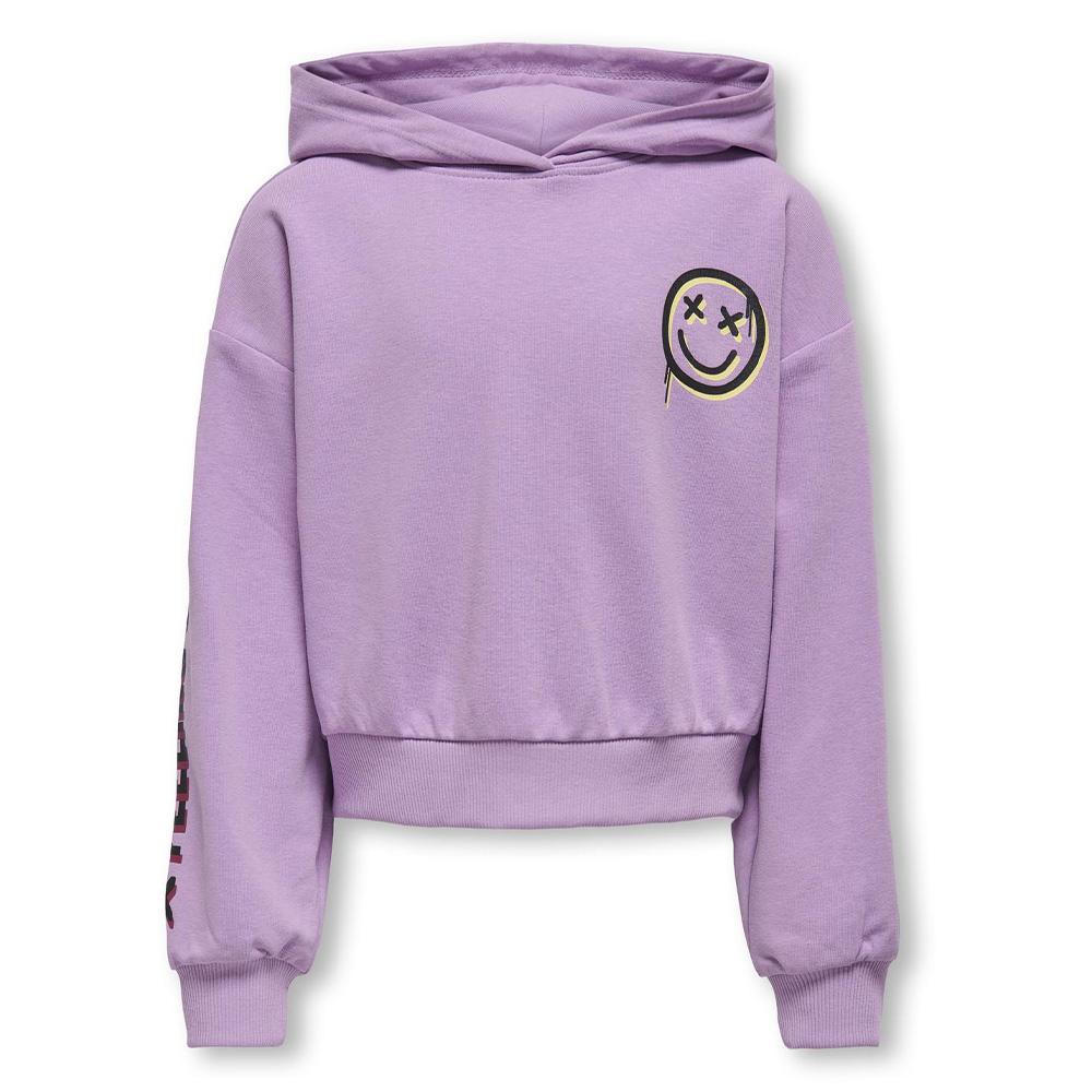 Sweat à Capuche Mauve Fille Kids ONLY Smile Life pas cher