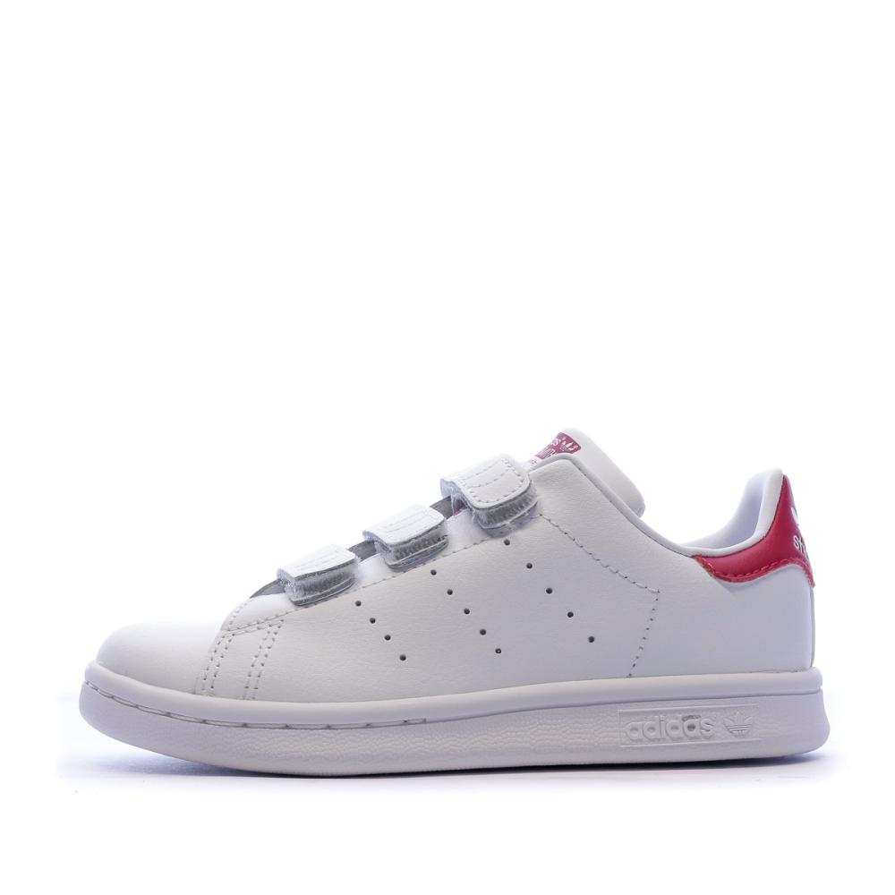 Baskets Blanche/Rose Fille Adidas Stan Smith pas cher
