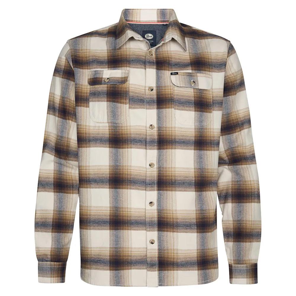 Chemise Carreaux Marron/Beige Homme Petrol Industries Sleeve Check pas cher