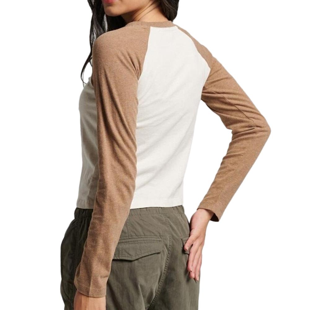 T-shirt Manches Longues Marron/Beige Femme Superdry Baseball vue 2