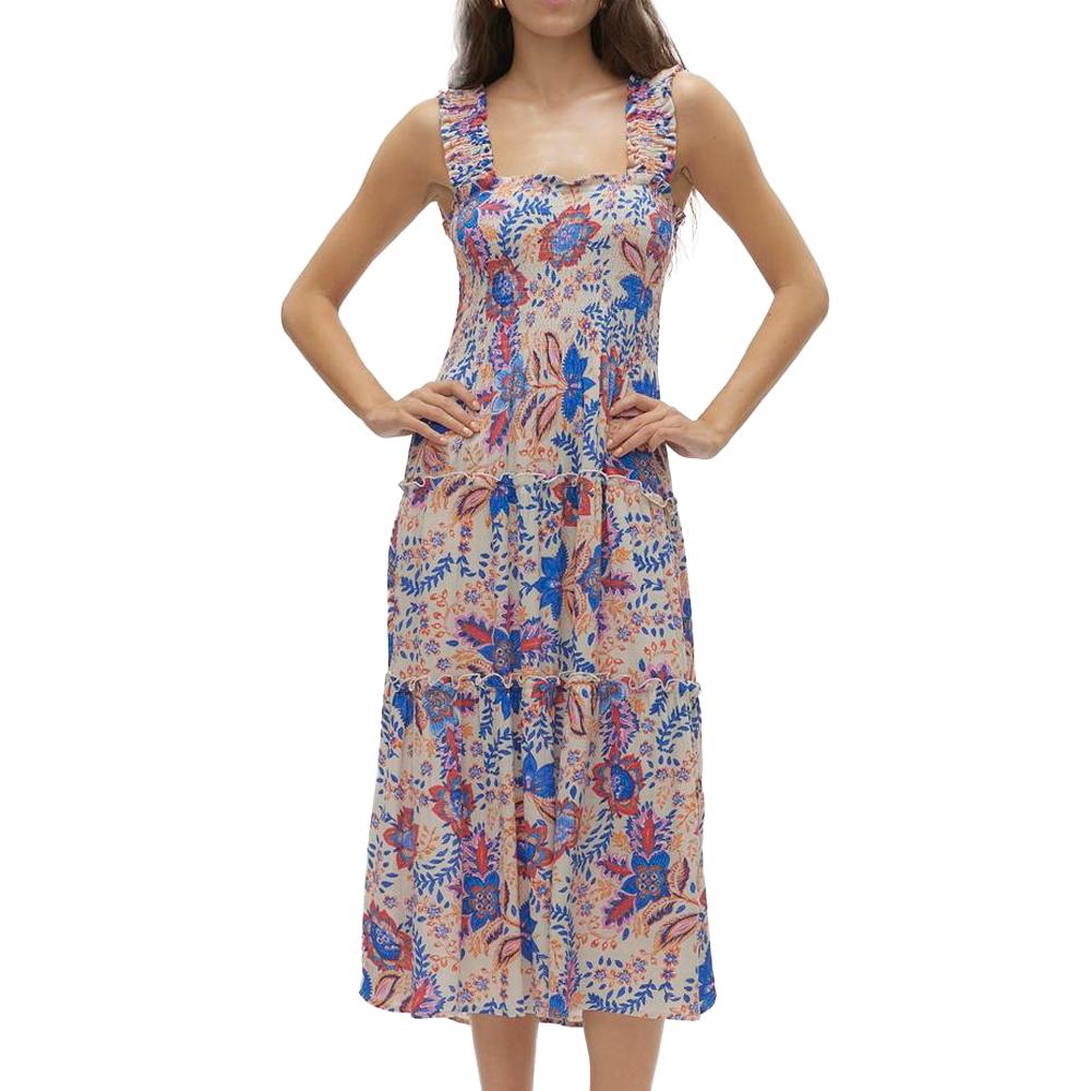 Robe Bleu/Beige/Rose Femme Vero Moda Menny pas cher