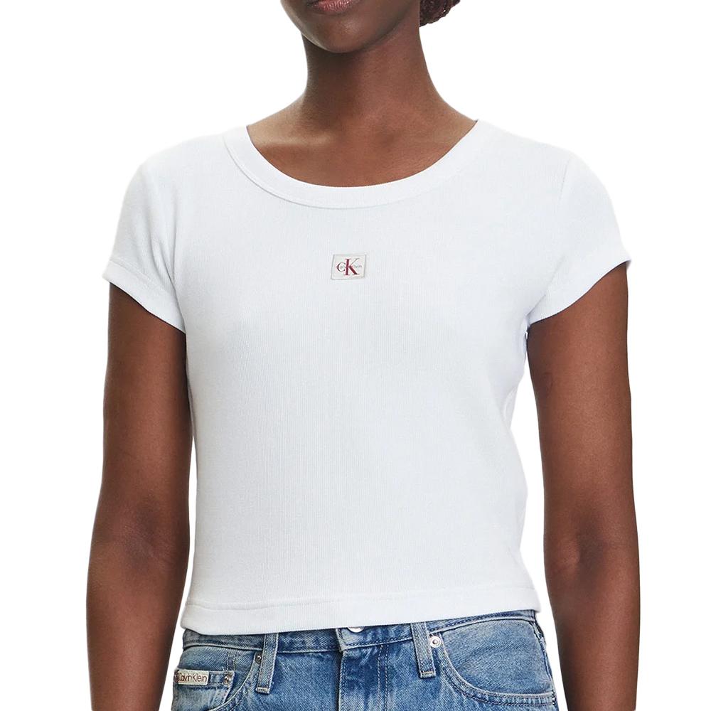 T-Shirt Blanc Femme Calvin Klein Label 2x2 pas cher
