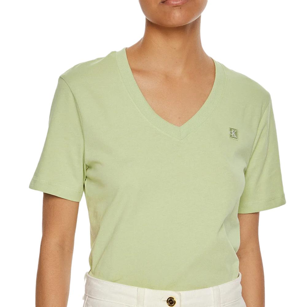 T-shirt Vert Femme Calvin Klein Jeans Badge pas cher