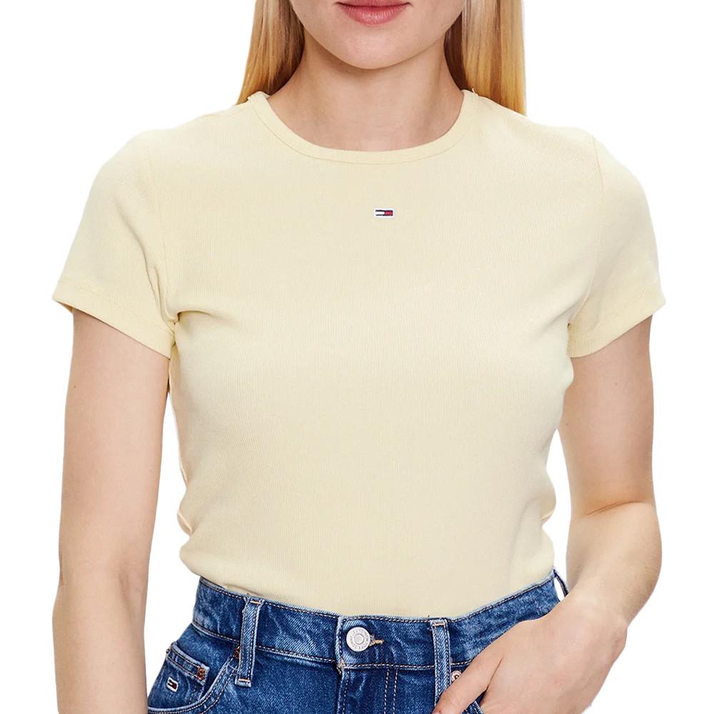T-shirt Jaune Femme Tommy Jeans Essential Rib pas cher
