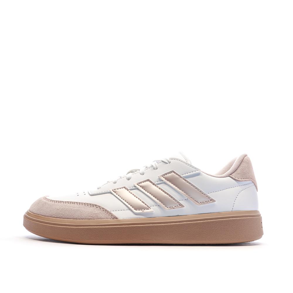 Baskets Blanches/Roses Femme Adidas Courtblock pas cher